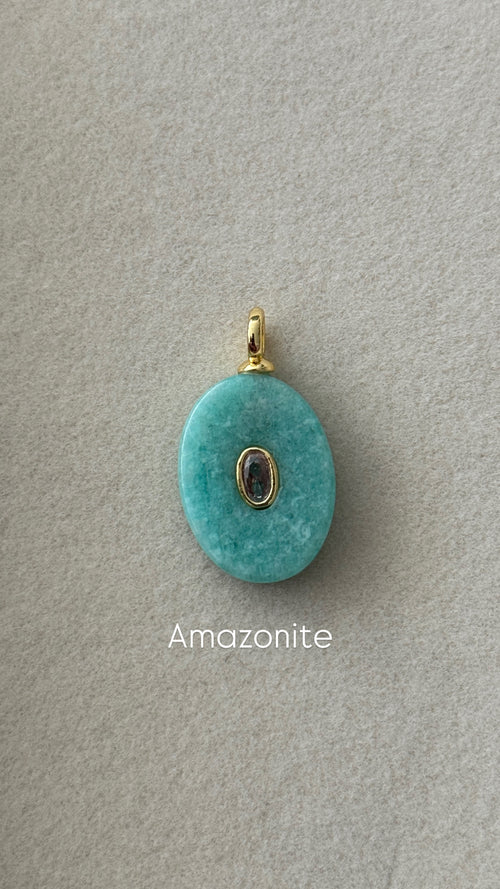18k Gold Filled Oval Amazonite Pendant.