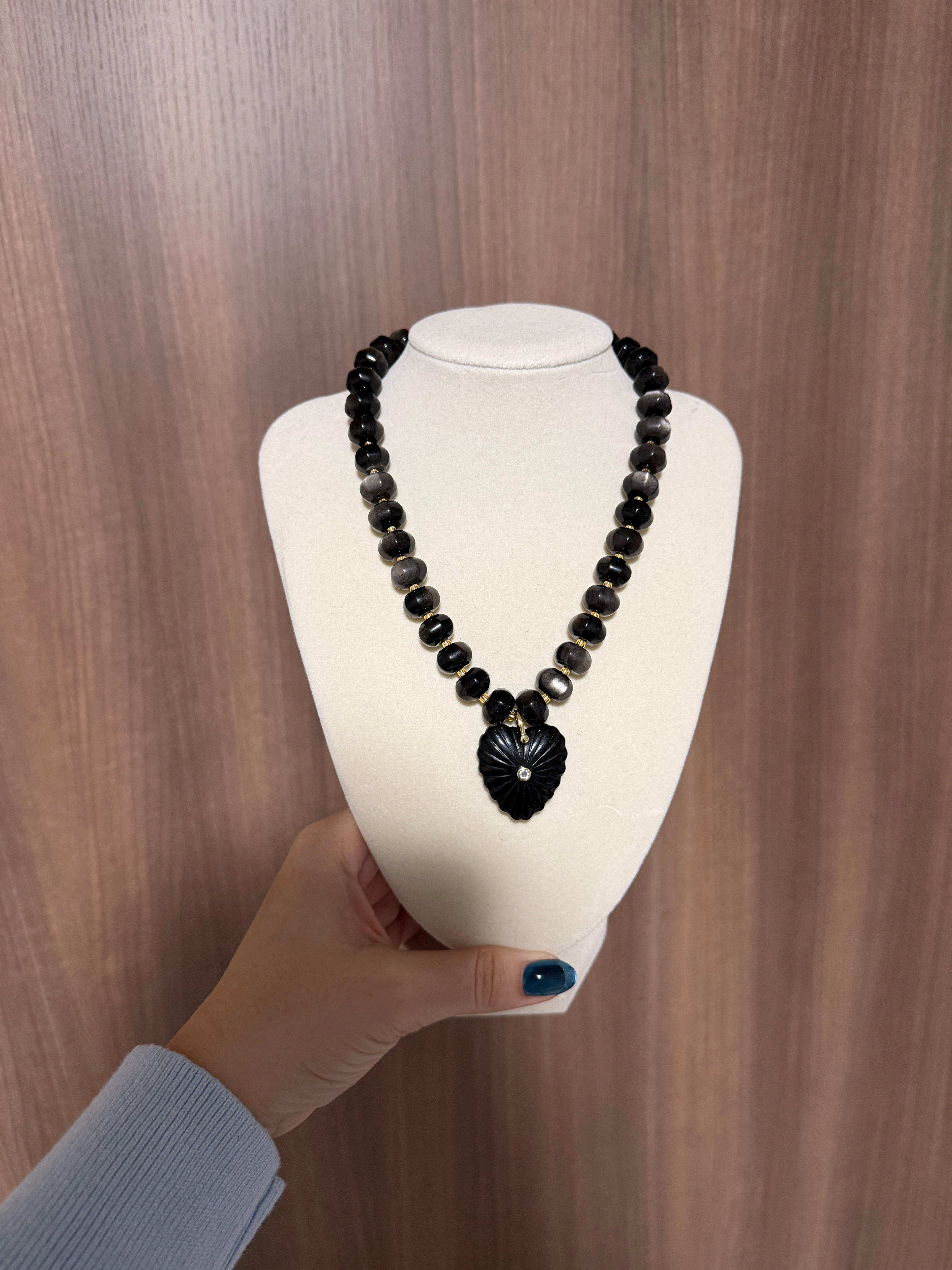 Silver Obsidian Pumpkin-Shaped Necklace