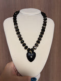 Silver Obsidian Pumpkin-Shaped Necklace