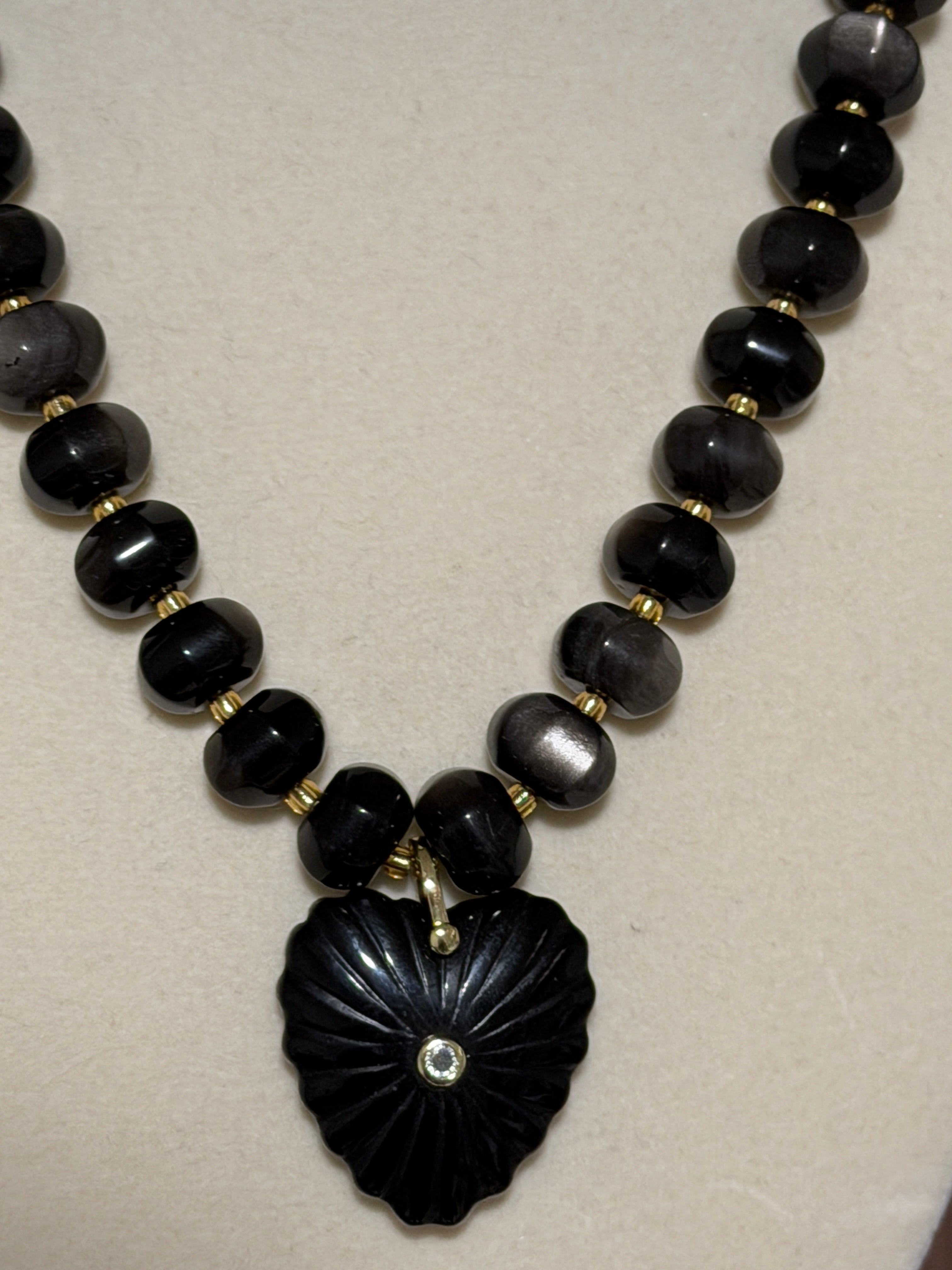 Silver Obsidian Pumpkin-Shaped Necklace