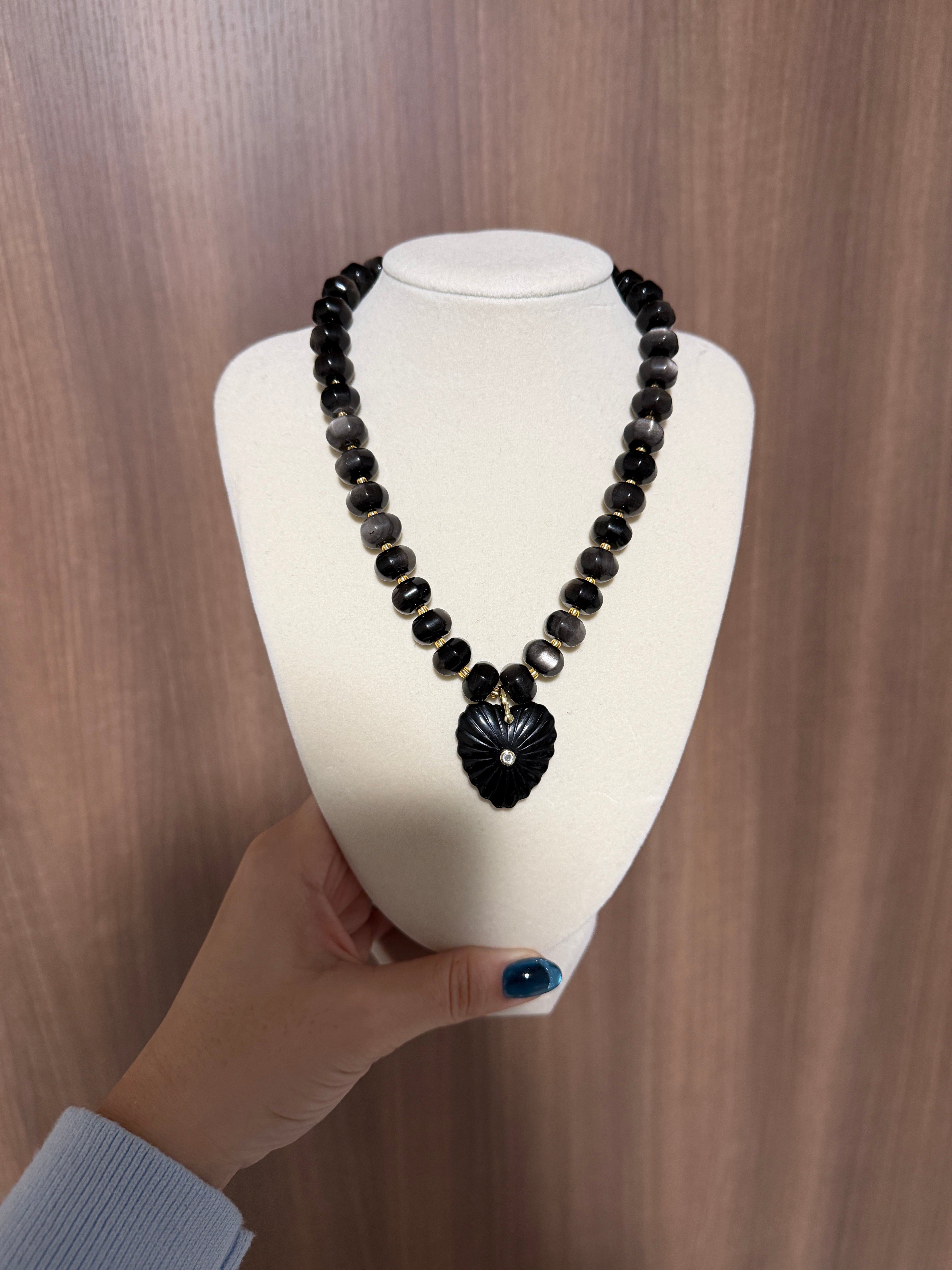 Silver Obsidian Pumpkin-Shaped Necklace