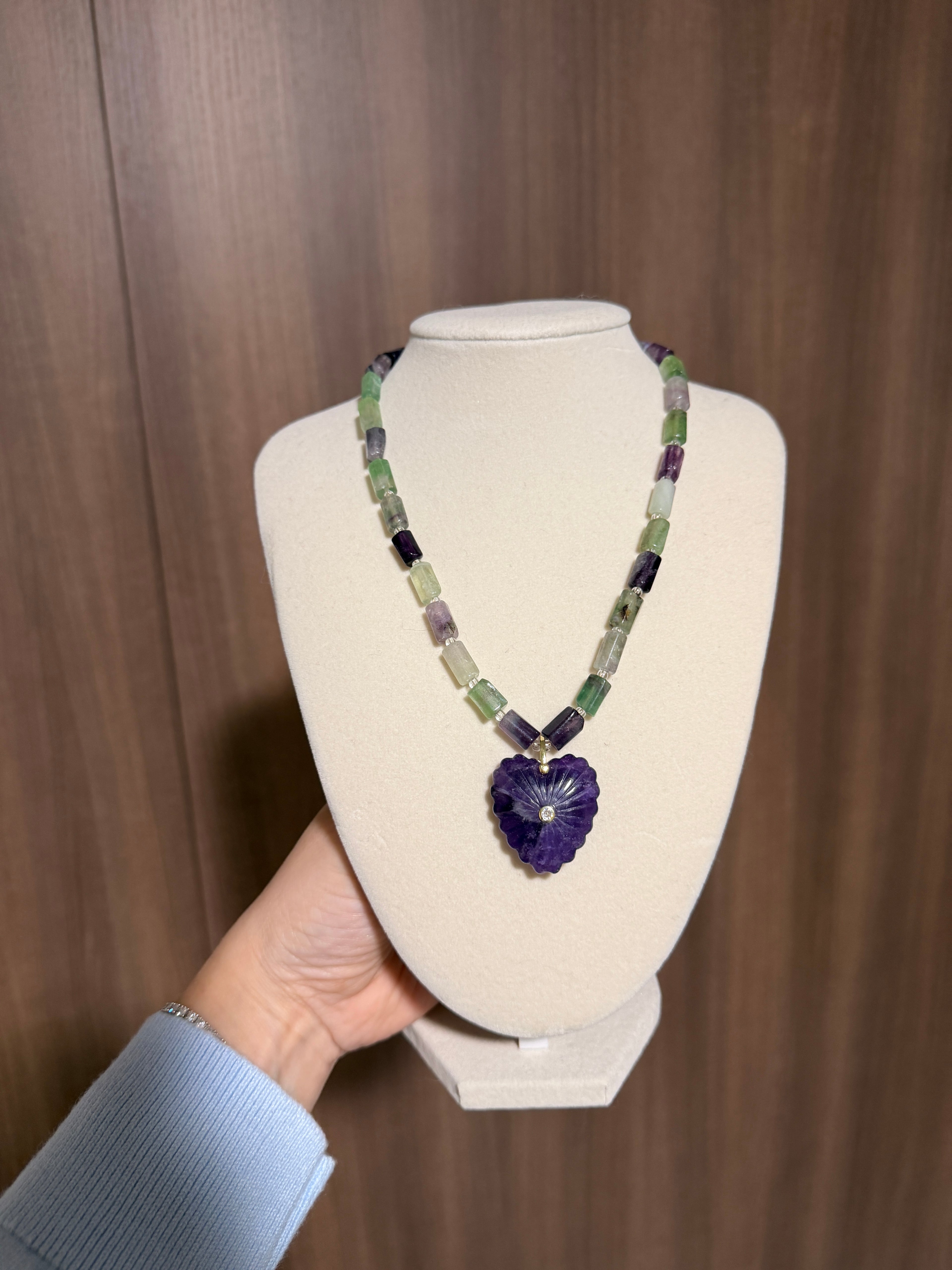 Multi-color Fluorite Tube Necklace