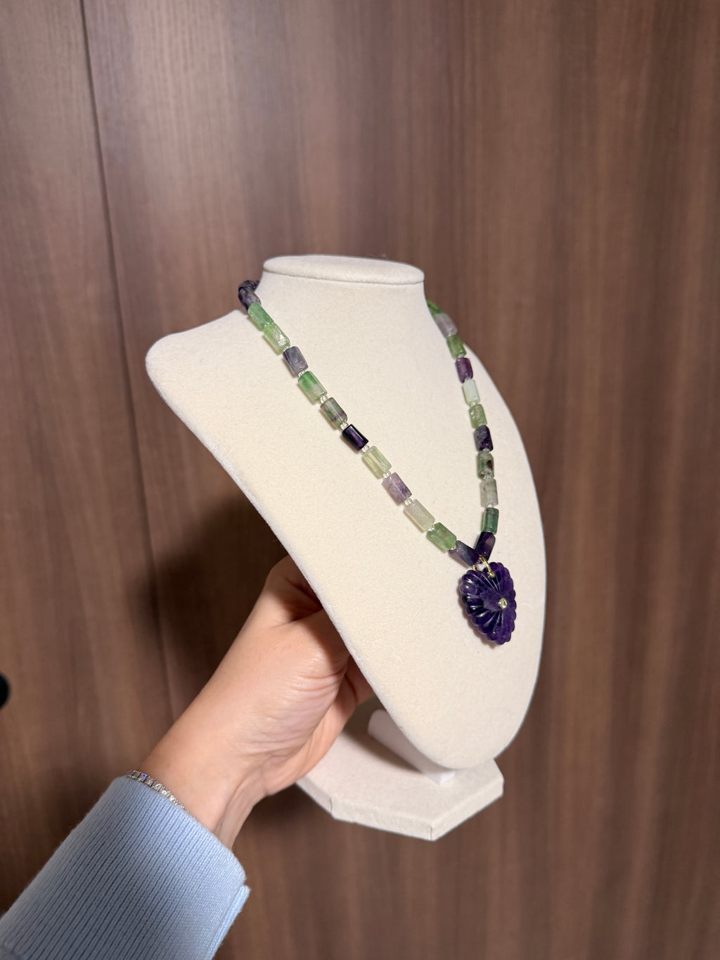 Multi-color Fluorite Tube Necklace