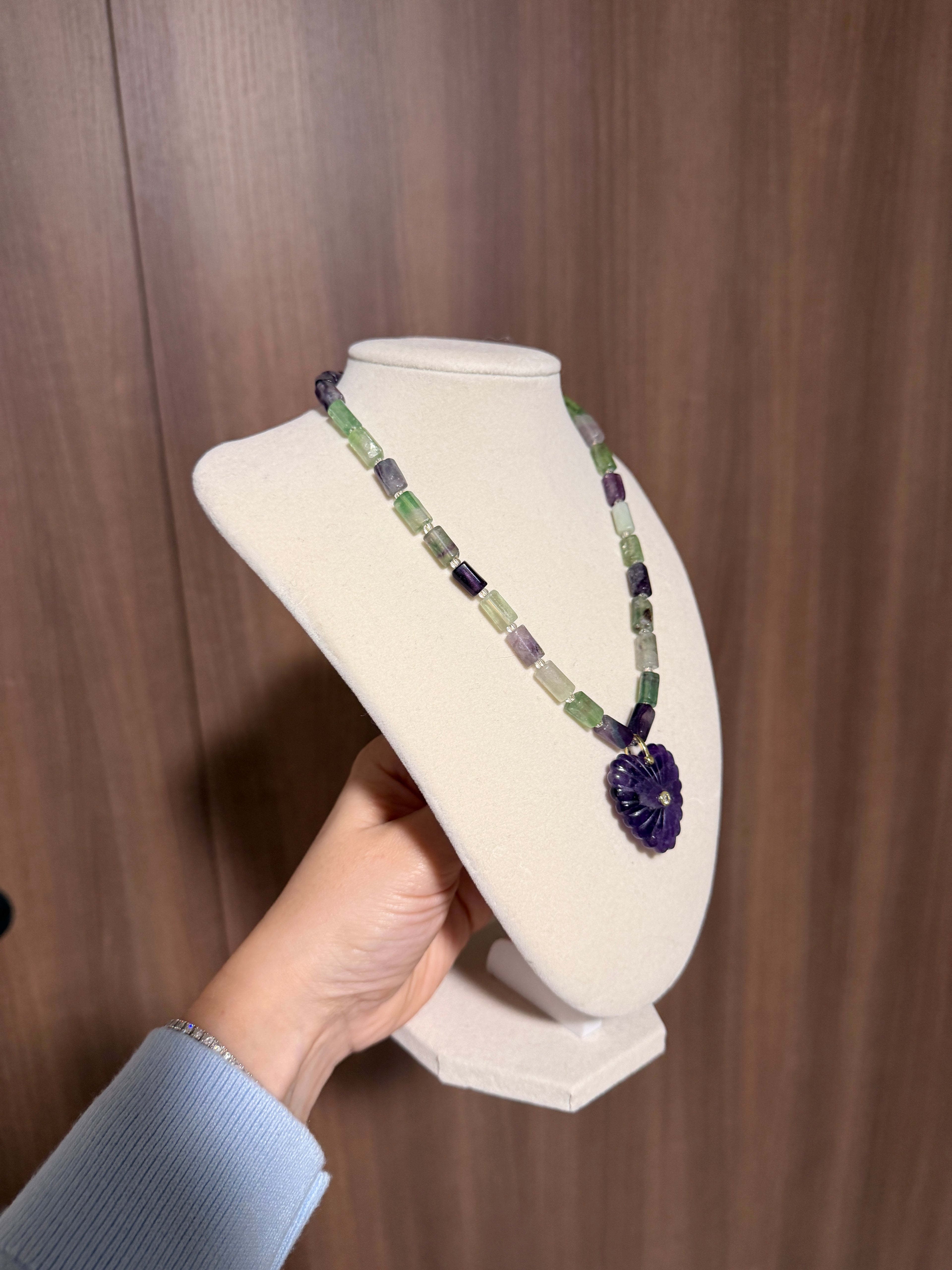 Multi-color Fluorite Tube Necklace