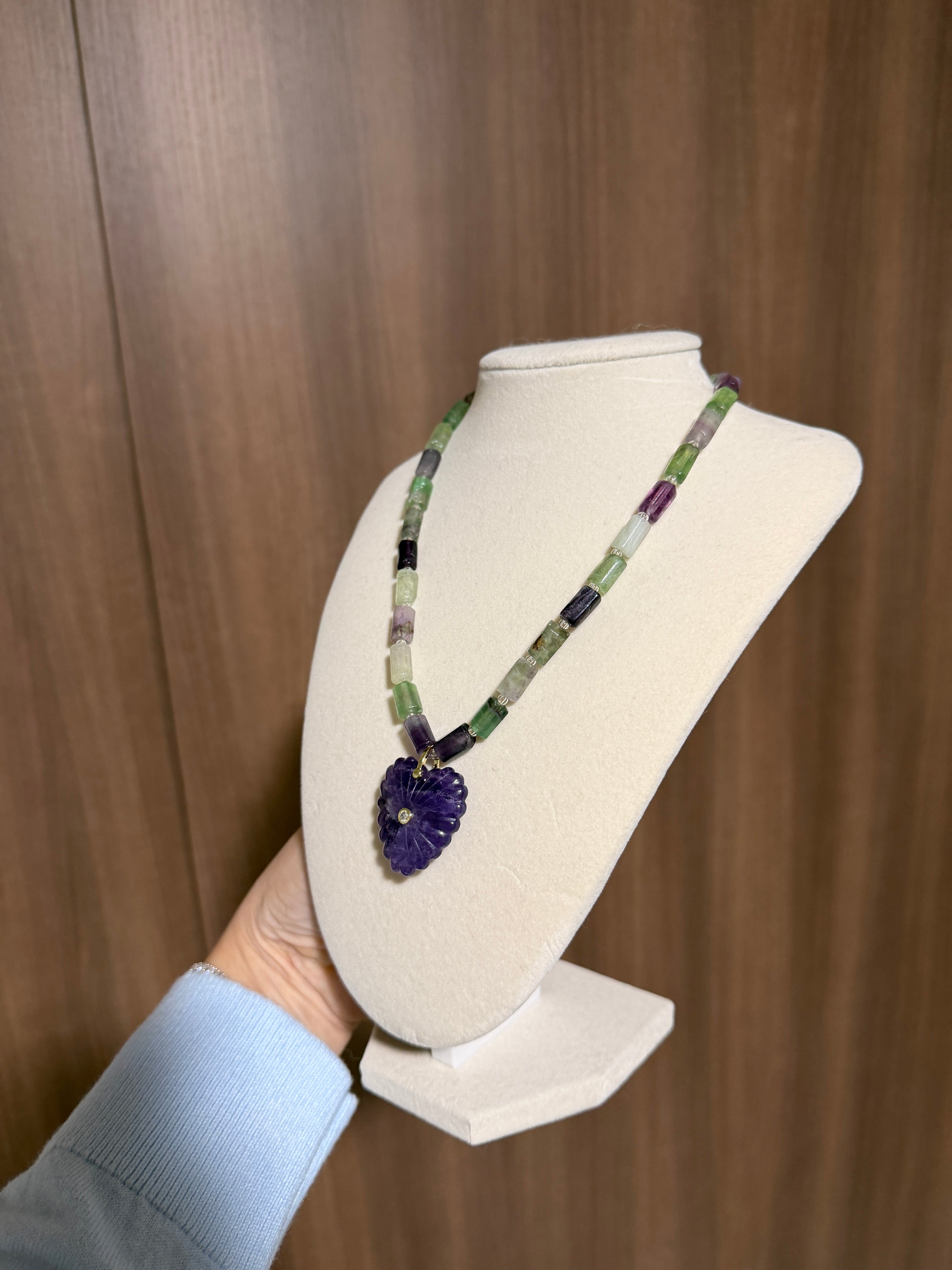 Multi-color Fluorite Tube Necklace