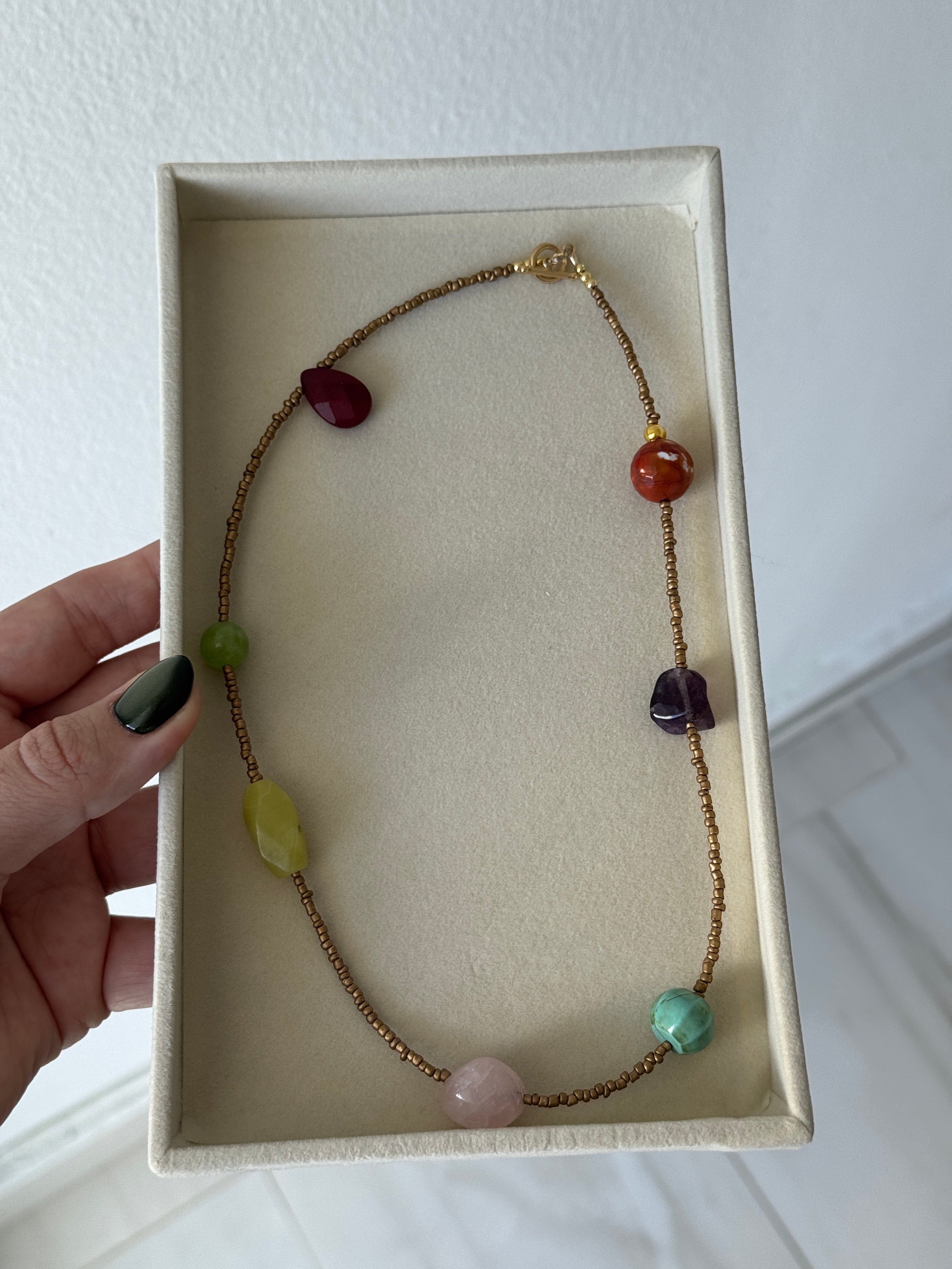 Multi Gem Drop Necklace