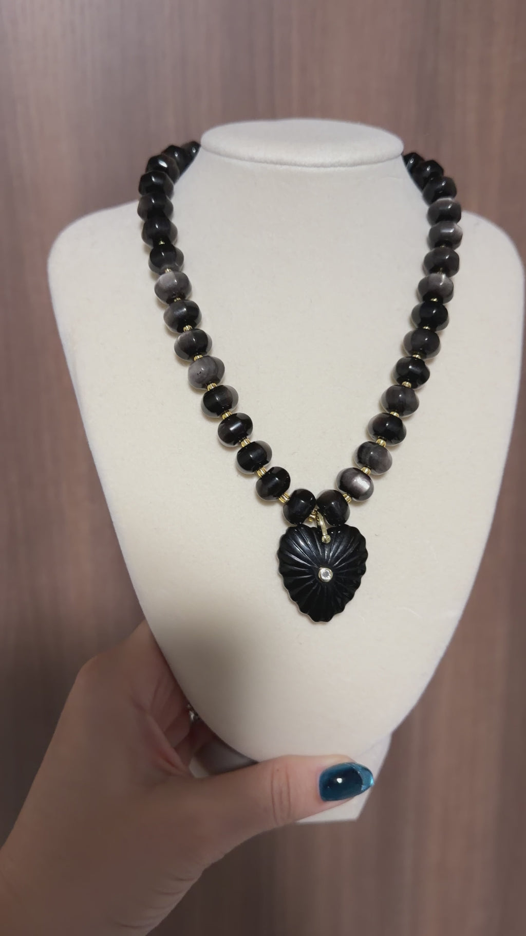Silver Obsidian Pumpkin-Shaped Necklace